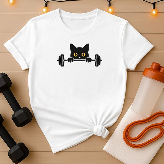 Funny Peekaboo Cat Gym Shirt, Workout Cat Lover Tee