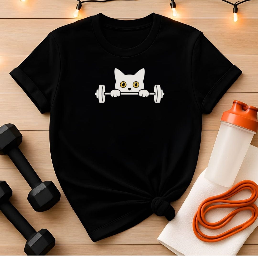 Funny Peekaboo Cat Gym Shirt, Workout Cat Lover Tee
