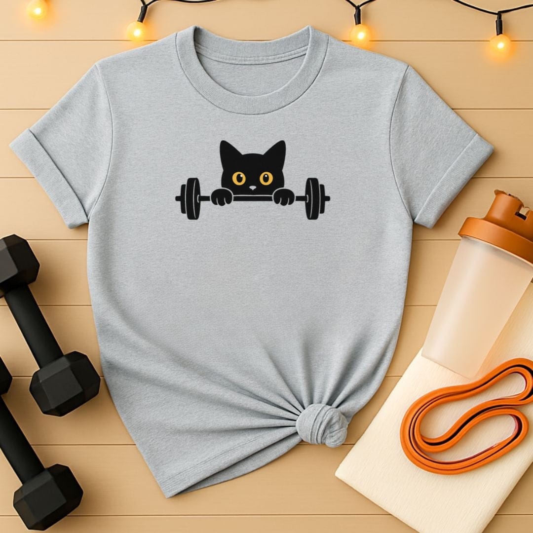 Funny Peekaboo Cat Gym Shirt, Workout Cat Lover Tee