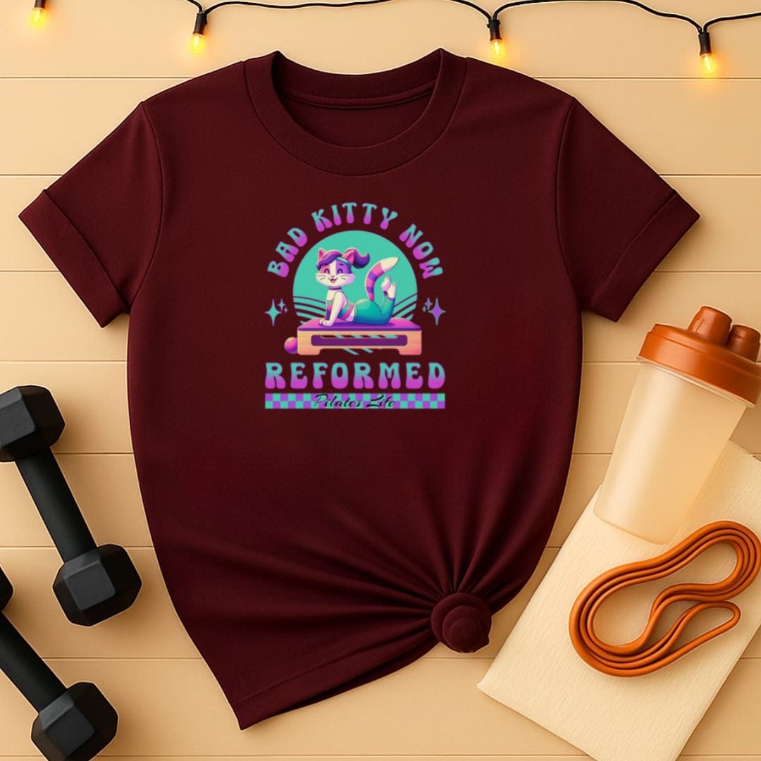 Bad Kitty Now Reformed Anime Cat Pilates T-Shirt