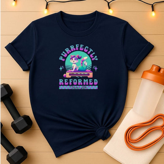 Purrfectly Reformed Anime Cat Pilates T-Shirt
