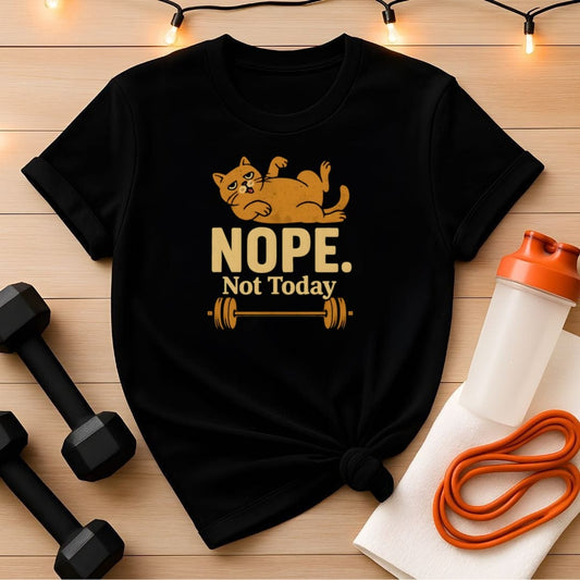 Nope Not Today Cat with Barbell T-Shirt