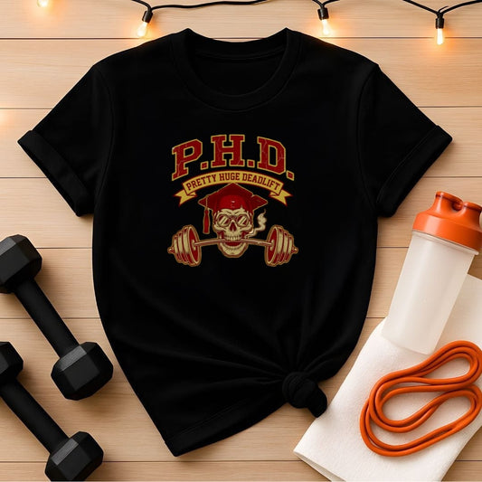P.H.D. (Pretty Huge Deadlift) Skull & Barbell Gym T-Shirt