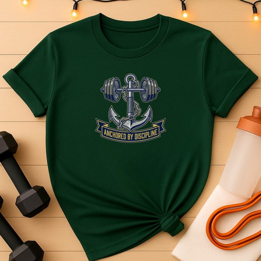 Anchored by Discipline  Barbell T-Shirt