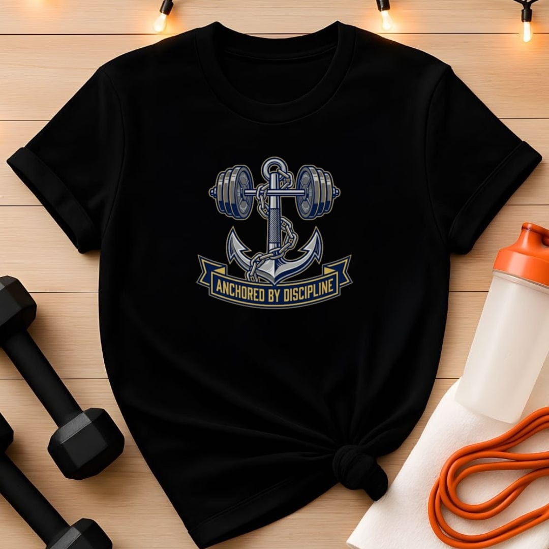 Anchored by Discipline  Barbell T-Shirt