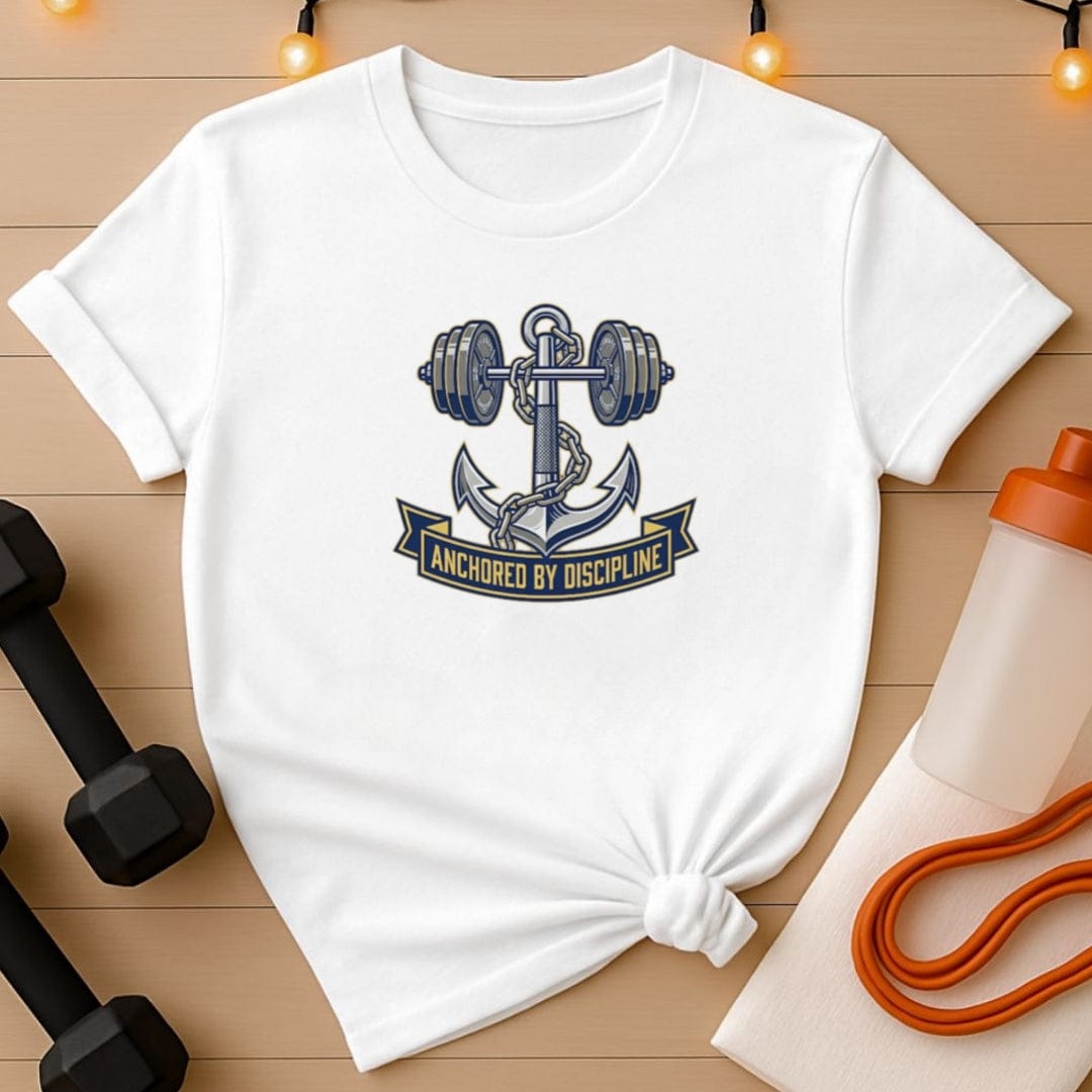 Anchored by Discipline  Barbell T-Shirt