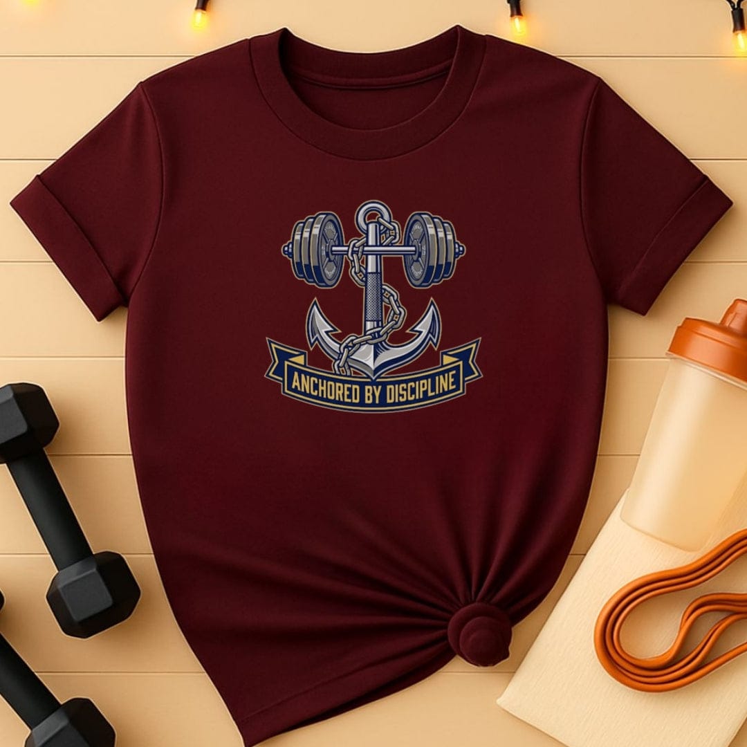 Anchored by Discipline  Barbell T-Shirt