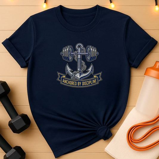 Anchored by Discipline  Barbell T-Shirt