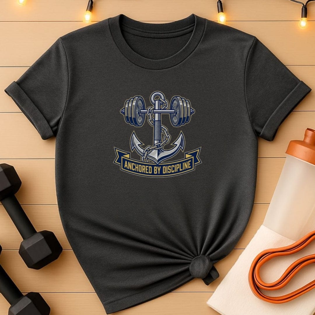 Anchored by Discipline  Barbell T-Shirt