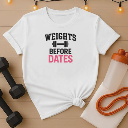 Weights Before Dates Women's Fitness Gym T-Shirt - Female Workout Motivation Top