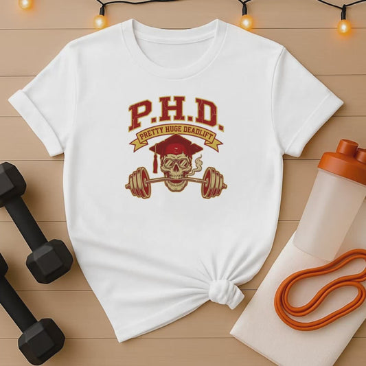 P.H.D. (Pretty Huge Deadlift) Skull & Barbell Gym T-Shirt